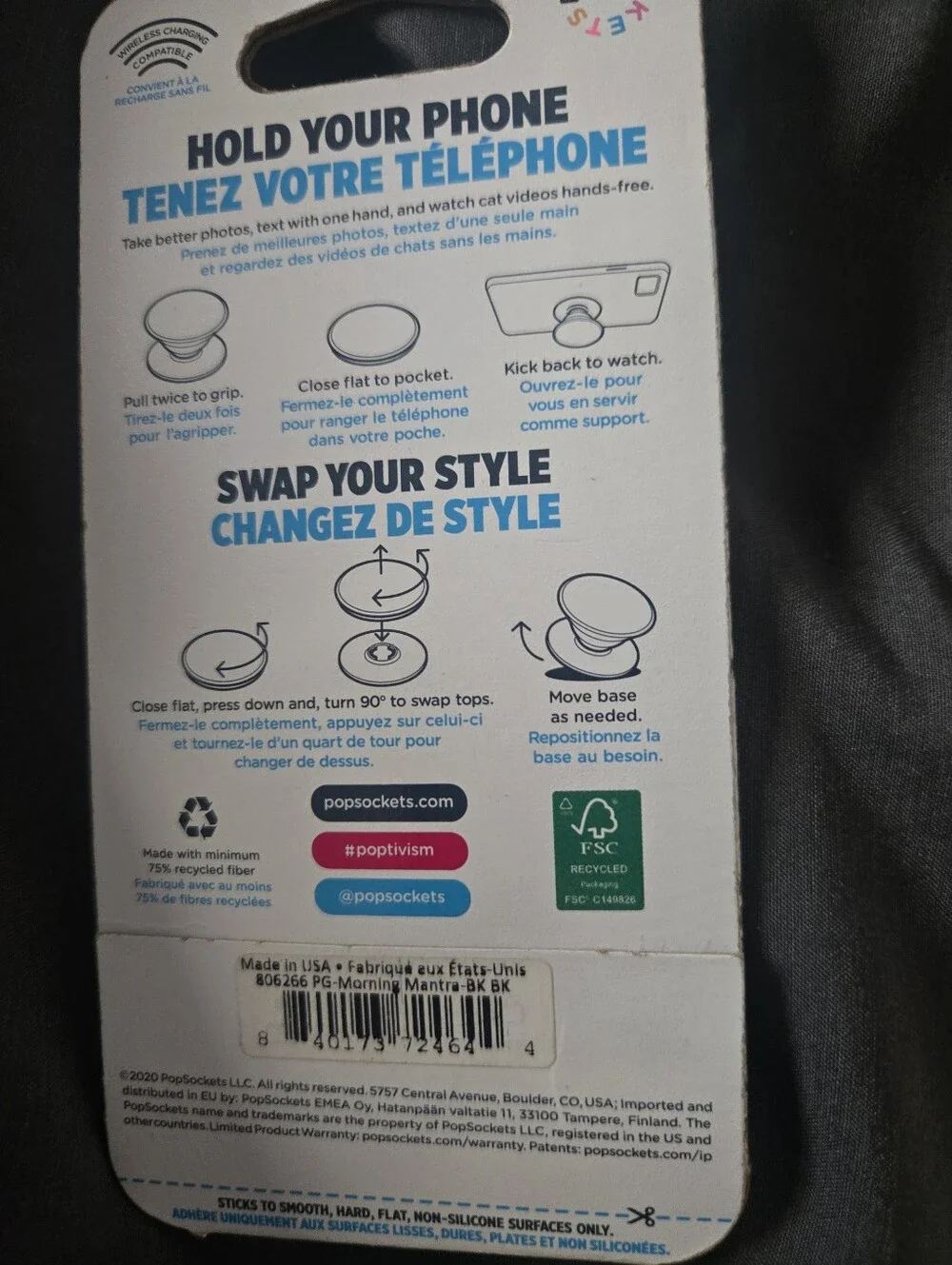 NWT PopSockets PopGrip Morning Mantra Thankful Coffee Mug Phone Grip & Stand